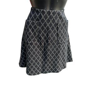 NWT Loft Elastic Waist Pull On Diamond Print A-Line Skirt Black & White Size S